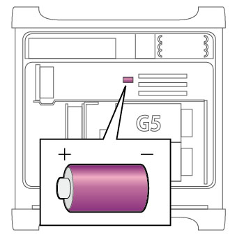 G5/2.5Dual のバッテリ位置と極性-フロントがプラス